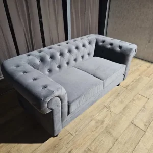 Velvet Chesterfield 2 Seater Sofa - Charcoal - Image 5