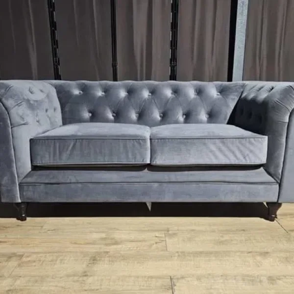 Velvet Chesterfield 2 Seater Sofa - Charcoal