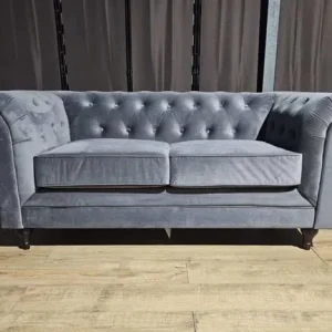 Velvet Chesterfield 2 Seater Sofa - Charcoal