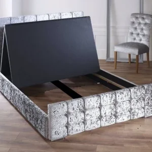 Velvet Buttoned Cube Design Double Bed with Sprung Mattress - Image 2