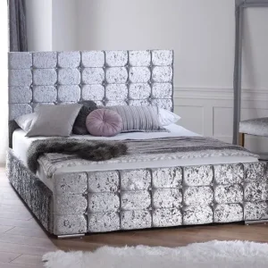 Velvet Buttoned Cube Design Double Bed with Sprung Mattress - Image 3