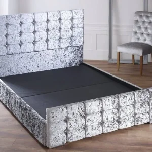 Velvet Buttoned Cube Design Double Bed with Sprung Mattress