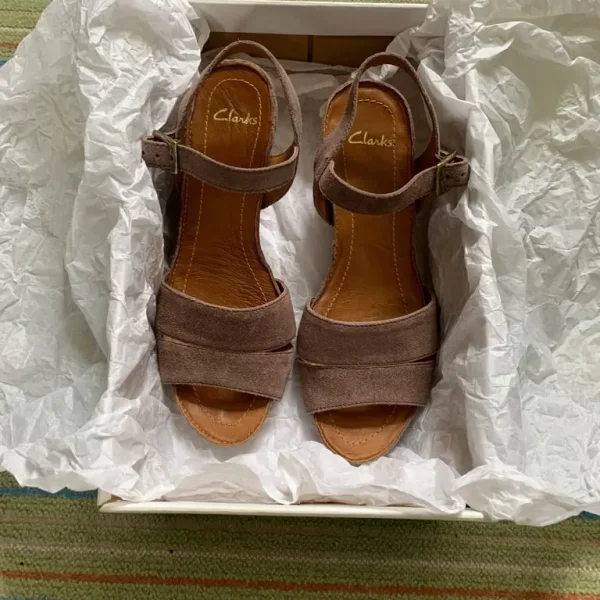 Ladies Clarks Lavender suede cork wedge sandals