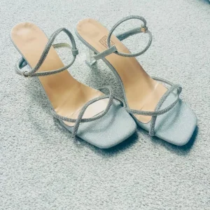 Womens Silver Heels Sandals with Rhinestones - Image 2