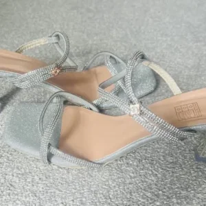 Womens Silver Heels Sandals with Rhinestones - Image 6