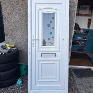 Used PVC door with stained glass
