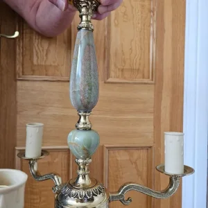 Pair of Vintage 3 Arm Brass & Onyx Ceiling Lights - Image 3