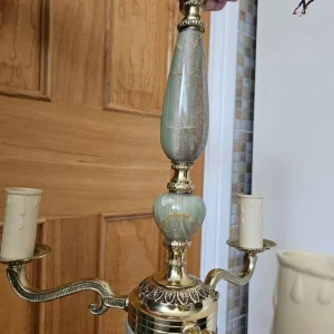 Pair of Vintage 3 Arm Brass & Onyx Ceiling Lights - Image 4