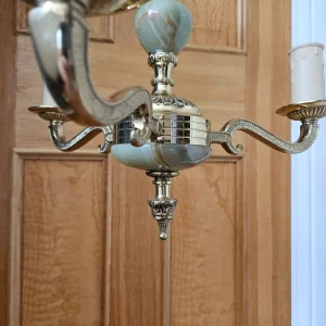 Pair of Vintage 3 Arm Brass & Onyx Ceiling Lights - Image 5