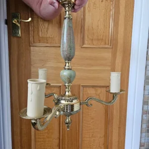 Pair of Vintage 3 Arm Brass & Onyx Ceiling Lights - Image 6