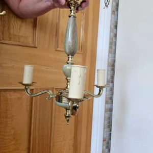 Pair of Vintage 3 Arm Brass & Onyx Ceiling Lights - Image 7