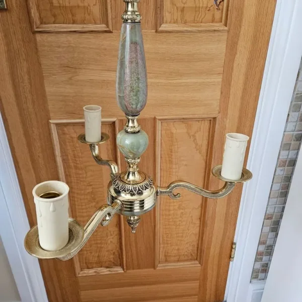 Pair of Vintage 3 Arm Brass & Onyx Ceiling Lights