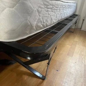 As-New Black Metal Bed / Futon (Foldable) with New Ortopedic Single Mattress - Image 2