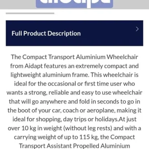 Aidapt Folding Push Wheelchair - Lightweight Aluminium with Hand Brakes - Image 7