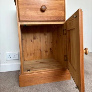Tall 75cm Solid Pine Beside Table Cabinet with Drawer and Cupboard - Image 2