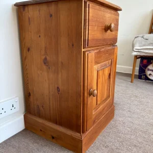 Tall 75cm Solid Pine Beside Table Cabinet with Drawer and Cupboard