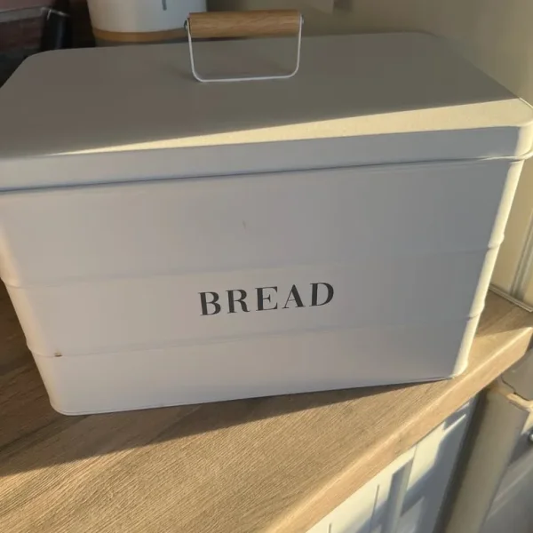 Metal bread bin.