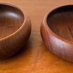 Pair of small, Vintage, Solid Teak, turned bowls - Image 4