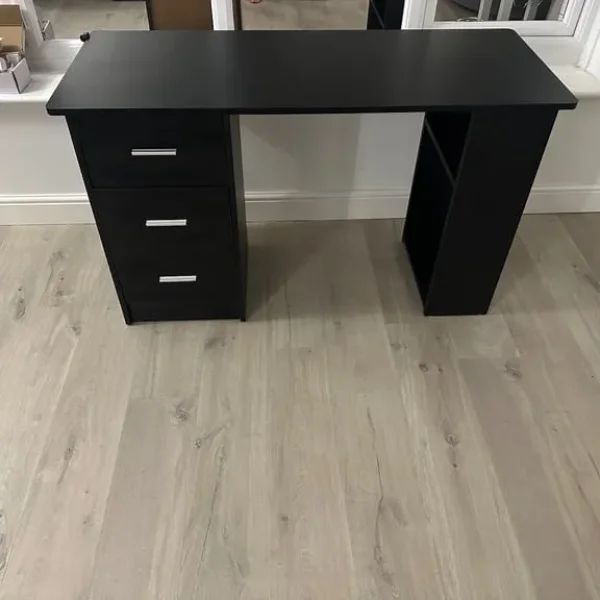 Black 3 door and 3 shelf computer desk