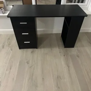 Black 3 door and 3 shelf computer desk