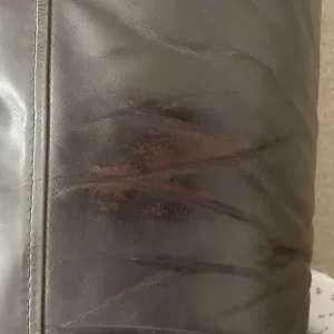 3 seater brown leather sofa with double recliner - Image 6