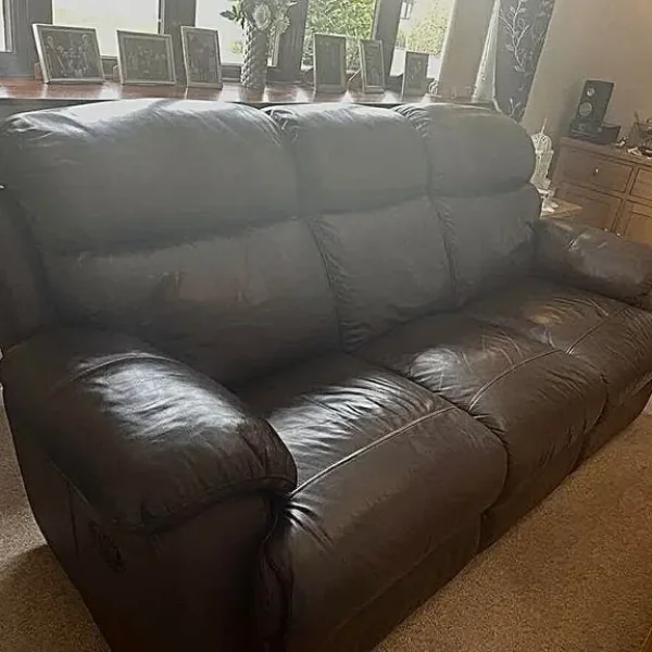3 seater brown leather sofa with double recliner