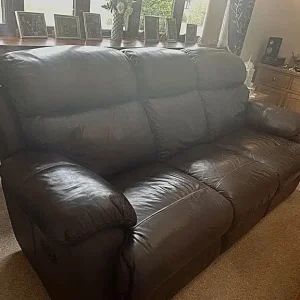 3 seater brown leather sofa with double recliner