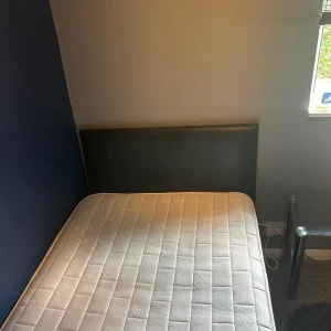 Black leather divan bed with headboard and mattress - Image 2