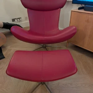Genuine Boconcept Imola Armchair and footstool - Red leather - Image 2