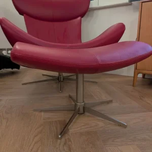 Genuine Boconcept Imola Armchair and footstool - Red leather - Image 5