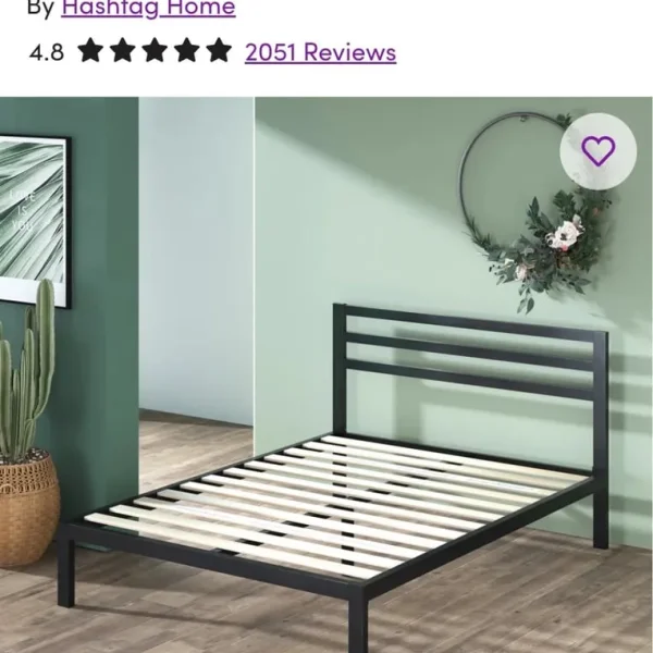 king size Metal Bed with Slatted Headboard