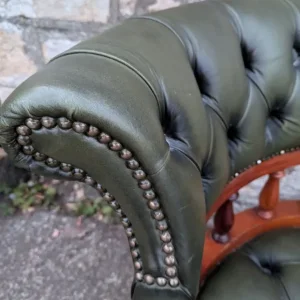 Vintage Green Leather Chesterfield Style Swivel Captains Chair - Image 4