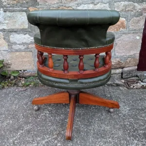 Vintage Green Leather Chesterfield Style Swivel Captains Chair - Image 6