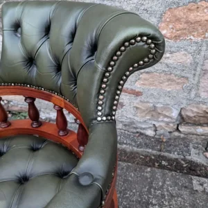 Vintage Green Leather Chesterfield Style Swivel Captains Chair - Image 7