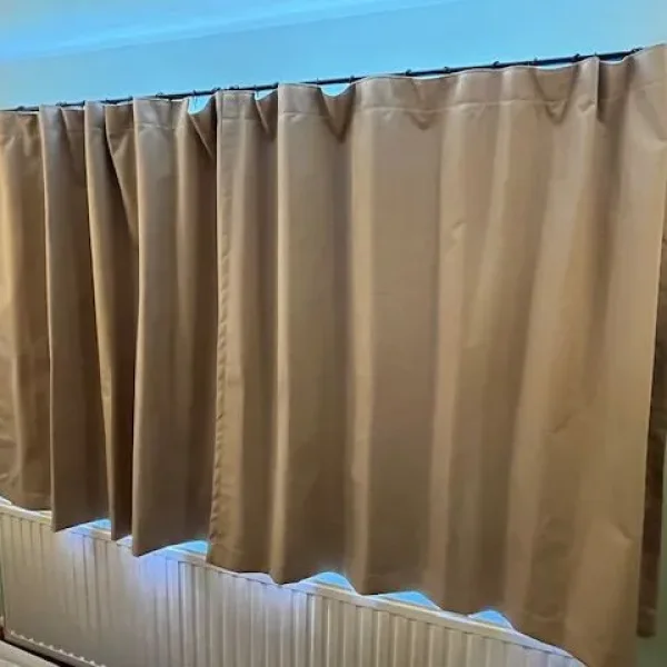 2 PAIRS OF "DUNELM" BLACK-OUT CURTAINS IN BEIGE COLOUR