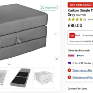 Single Futon / Mattress / Chairbed - Grey - Image 4