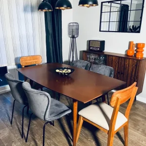 Bespoke basically new dining table set for 6 in mid.century- modern style