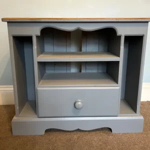 Solid Pine Painted Grey Pine TV Unit Nice Detail H25.5in/65cm W30in/76cm D18in 46cm W051 - Image 2
