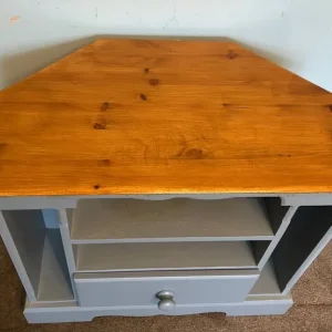 Solid Pine Painted Grey Pine TV Unit Nice Detail H25.5in/65cm W30in/76cm D18in 46cm W051 - Image 3