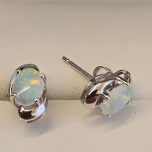 18ct WHITE GOLD OPAL STUDS WITH BUTTERFLY BACKS - Image 2