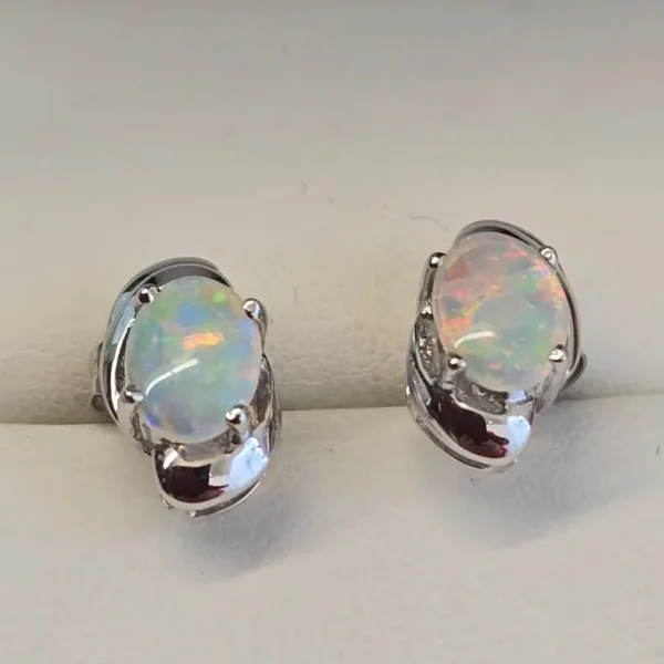 18ct WHITE GOLD OPAL STUDS WITH BUTTERFLY BACKS