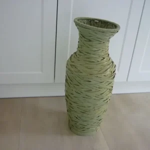 Large floor standing green wicker vase approx 2ft tall