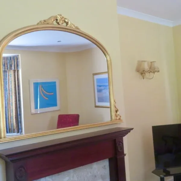 Vintage Antique Style Giltwood Overmantle Gold Framed Bevelled Edge Mirror 2 for sale