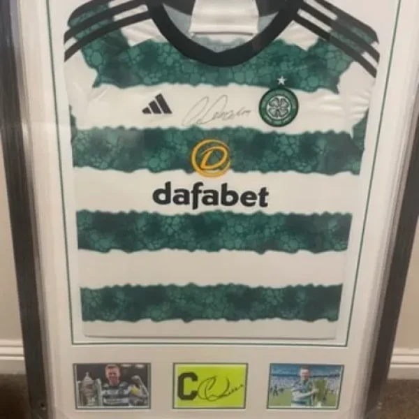 Celtic Callum McGregor signed top and armband framed