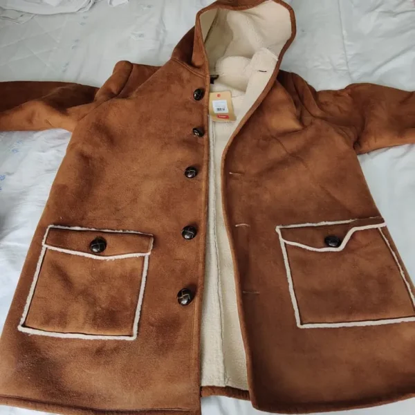 Faux sheepskin hooded coat