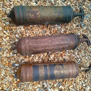 VINTAGE PYRENE BRASS FIRE EXTINGUISHERS - fire brigade memorabilia