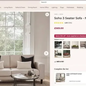 Light beige 3 seater sofa - Image 2