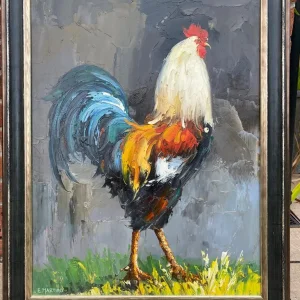 Large Framed Original Painting of Cockerel