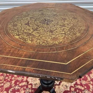 Antique brass inlay side table. - Image 5