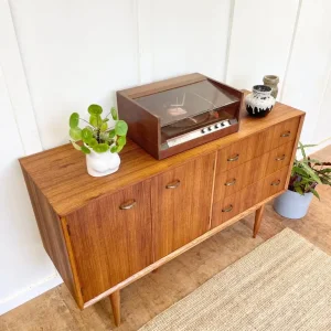 Midcentury Uniflex teak vintage sideboard record media cabinet G Plan era 🚚 - Image 3
